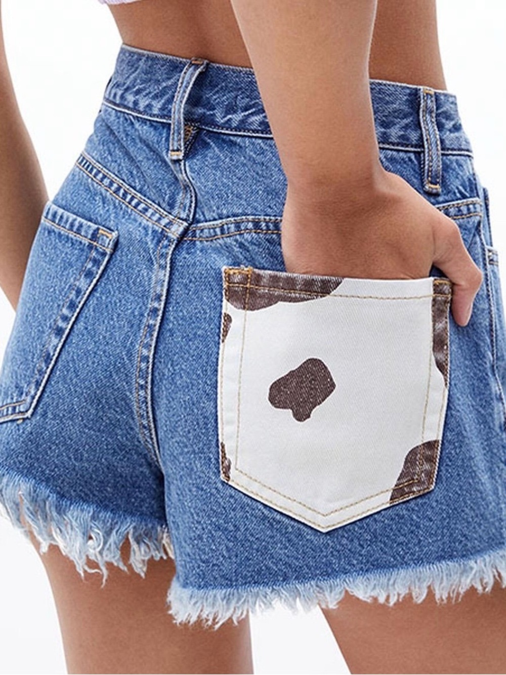 Pacsun Cow Print Pocket Vintage High Waisted Denim Shorts